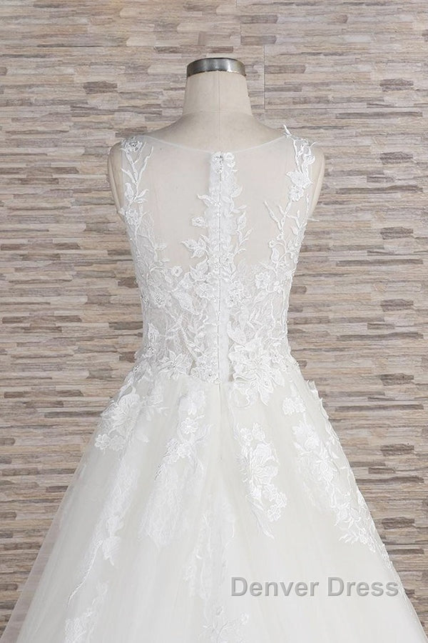 Long A-line Sweetheart Applqiues Lace Tulle Wedding Dresses