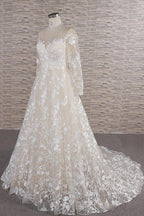 Long A-line Sweetheart Applqiues Tulle Wedding Dresses with Sleeves