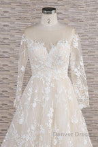 Long A-line Sweetheart Applqiues Tulle Wedding Dresses with Sleeves