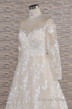 Long A-line Sweetheart Applqiues Tulle Wedding Dresses with Sleeves