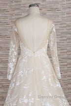 Long A-line Sweetheart Applqiues Tulle Wedding Dresses with Sleeves