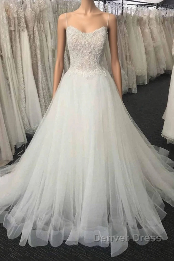 Long A Line Sweetheart Lace Tulle Wedding Dresses Main image