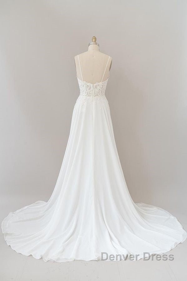 Long A-line Sweetheart Spaghetti Strap Appliques Chiffon Wedding Dresses Secondary image