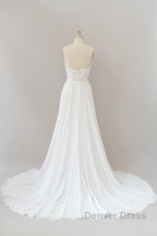 Long A-line Sweetheart Spaghetti Strap Appliques Chiffon Wedding Dresses