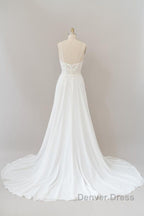Long A Line Sweetheart Spaghetti Strap Appliques Chiffon Wedding Dresses