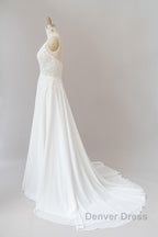 Long A-line Sweetheart Spaghetti Strap Appliques Chiffon Wedding Dresses