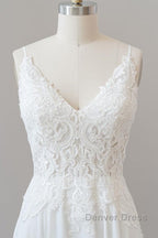 Long A Line Sweetheart Spaghetti Strap Appliques Chiffon Wedding Dresses