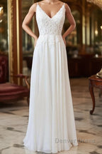 Long A-line Sweetheart Spaghetti Strap Appliques Chiffon Wedding Dresses