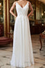 Long A-line Sweetheart Spaghetti Strap Appliques Chiffon Wedding Dresses