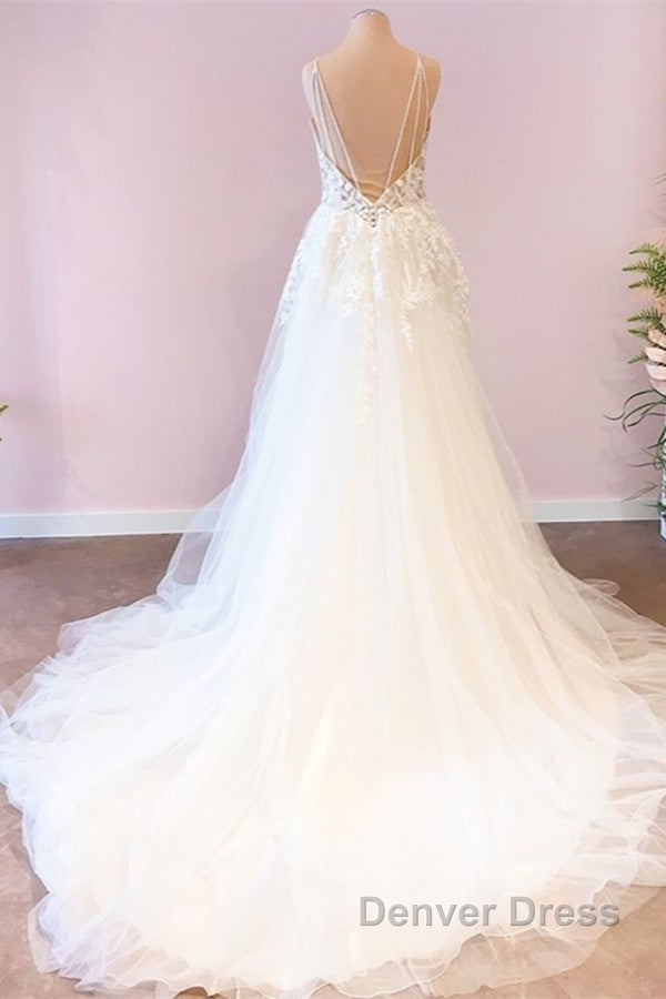 Long A-Line Sweetheart Spaghetti Straps Tulle Wedding Dresses Secondary image