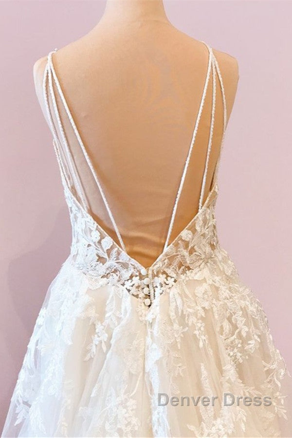 Long A Line Sweetheart Spaghetti Straps Tulle Wedding Dresses