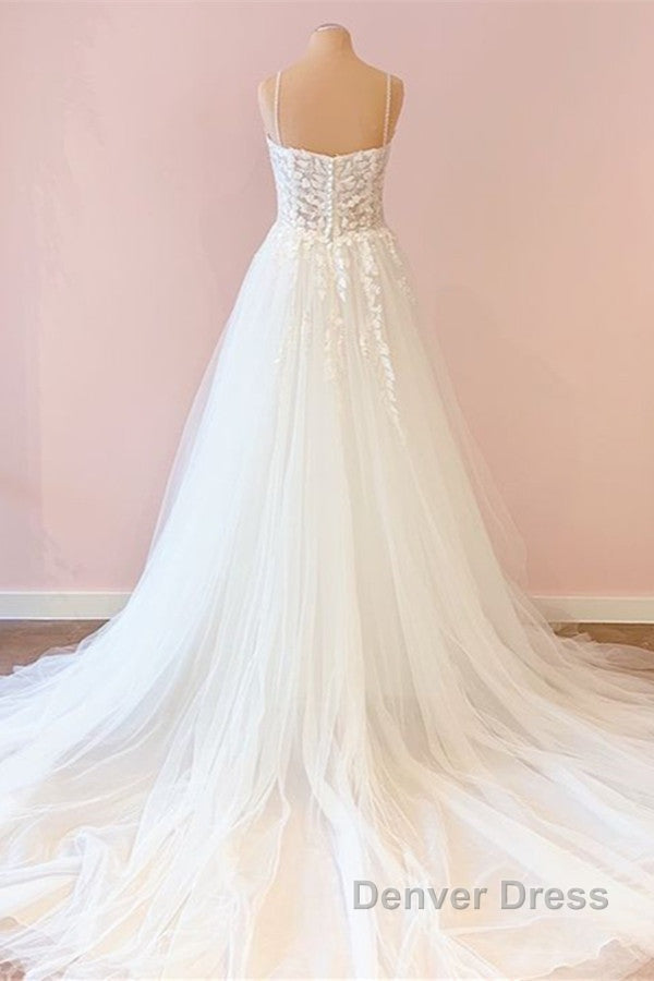Long A-Line Sweetheart Tulle Appliques Lace Wedding Dresses Secondary image