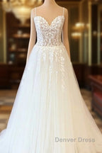 Long A Line Sweetheart Tulle Appliques Lace Wedding Dresses