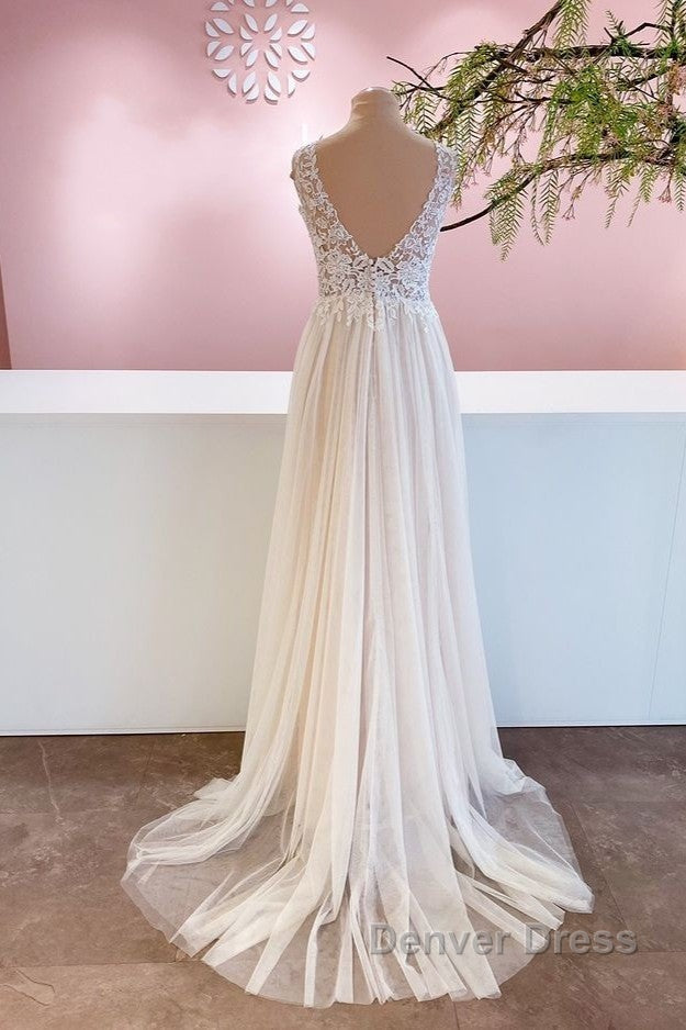 Long A-Line Sweetheart Tulle Backless Wedding Dresses With Floral Lace Secondary image