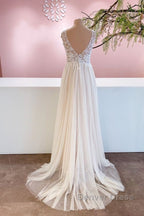Long A-Line Sweetheart Tulle Backless Wedding Dresses With Floral Lace