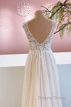 Long A Line Sweetheart Tulle Backless Wedding Dresses With Floral Lace