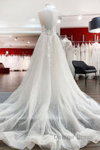 Long A-line Sweetheart Tulle Open Back Wedding Dresses