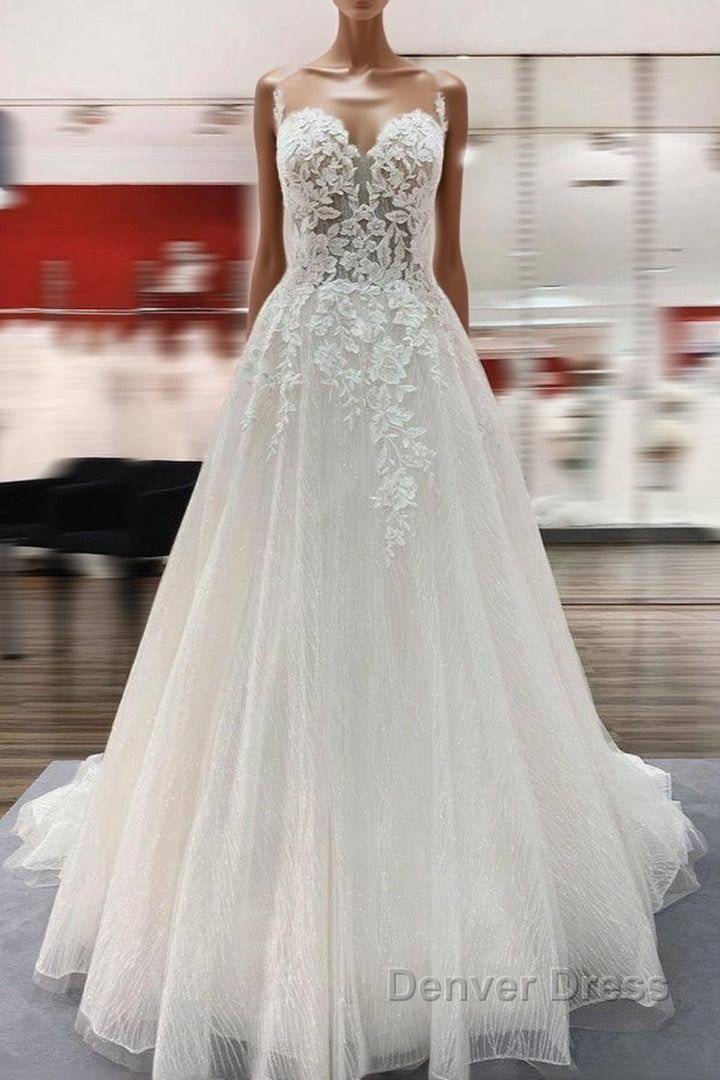 Long A-line Sweetheart Tulle Open Back Wedding Dresses Main image