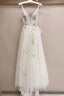 Long A Line Tulle V Neck Lace Applique Wedding Dresses