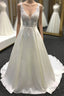 Long A-Line V Neck Halter Satin Wedding Dresses
