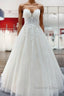 Long A-line V-neck Spaghetti Straps Tulle Lace Backless Wedding Dresses