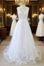 Long A-line V-neck Sweetheart Ruffle Applqiues Tulle Backless Wedding Dresses
