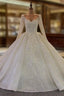 Long Ball Gowns V Neck Sequins Wedding Dresses with Sleeves