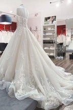 Long Ball Gown V-neck Spaghetti Straps Tulle Lace Wedding Dresses