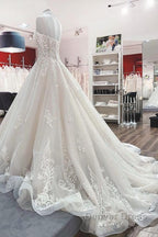 Long Ball Gowns V Neck Spaghetti Straps Tulle Lace Wedding Dresses