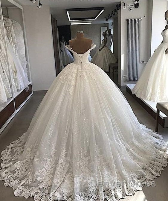 Long Ball Gown Off The Shoulder Lace Tulle Wedding Dresses Secondary image