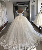 Long Ball Gown Off The Shoulder Lace Tulle Wedding Dresses