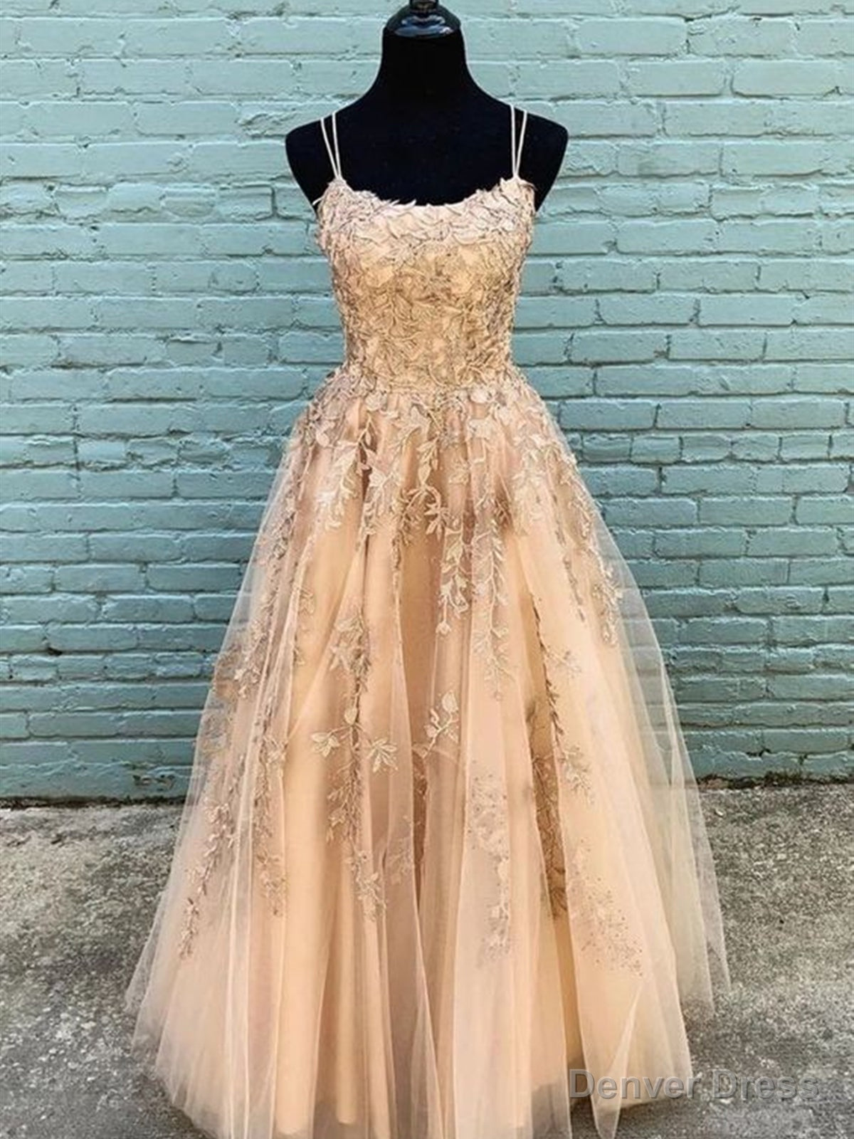 Long Champagne Lace Prom Dress, Champagne Lace Prom Graduation Dresses