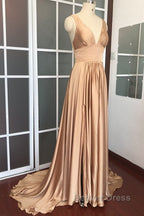 Long Chiffon V Neck Empire Waistline Leg Slit Bridesmaid Dresses