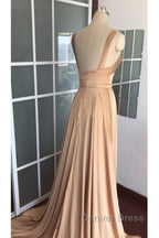 Long Chiffon V Neck Empire Waistline Leg Slit Bridesmaid Dresses