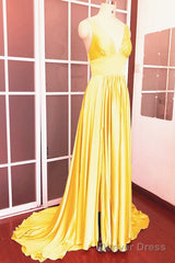 Long Chiffon V-Neck Empire Waistline Leg Slit Bridesmaid Dresses