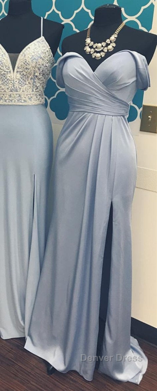 Long Chiffon V Neck Off Shoulder Prom Dress Leg Slit Bridesmaid Dresses