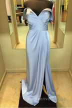 Long Chiffon V-Neck Off Shoulder Formal Dresses Leg Slit Bridesmaid Dresses