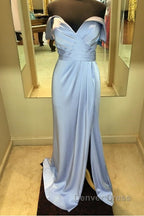 Long Chiffon V Neck Off Shoulder Prom Dress Leg Slit Bridesmaid Dresses