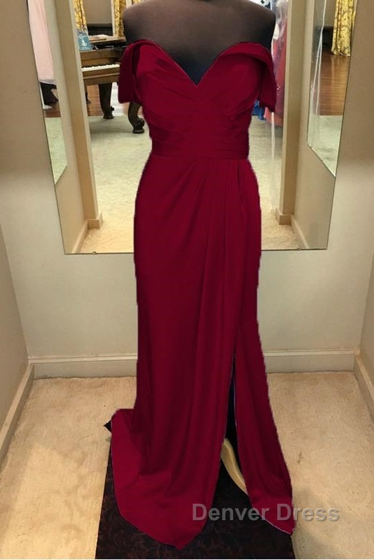 Long Chiffon V Neck Off Shoulder Prom Dress Leg Slit Bridesmaid Dresses