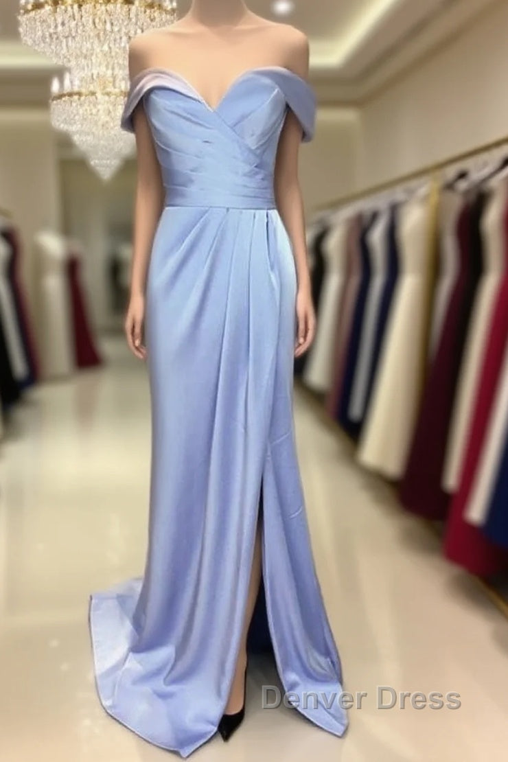 Long Chiffon V-Neck Off Shoulder Formal Dresses Leg Slit Bridesmaid Dresses