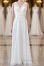 Long Empire A-line V-neck Lace Chiffon Open Back Wedding Dresses