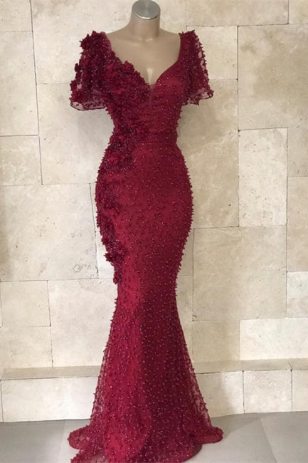 Long Evening dress burgundy with sleeves