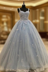 Long/Floor-Length Sweetheart Tulle Ball Gown Prom Dresses With Lace