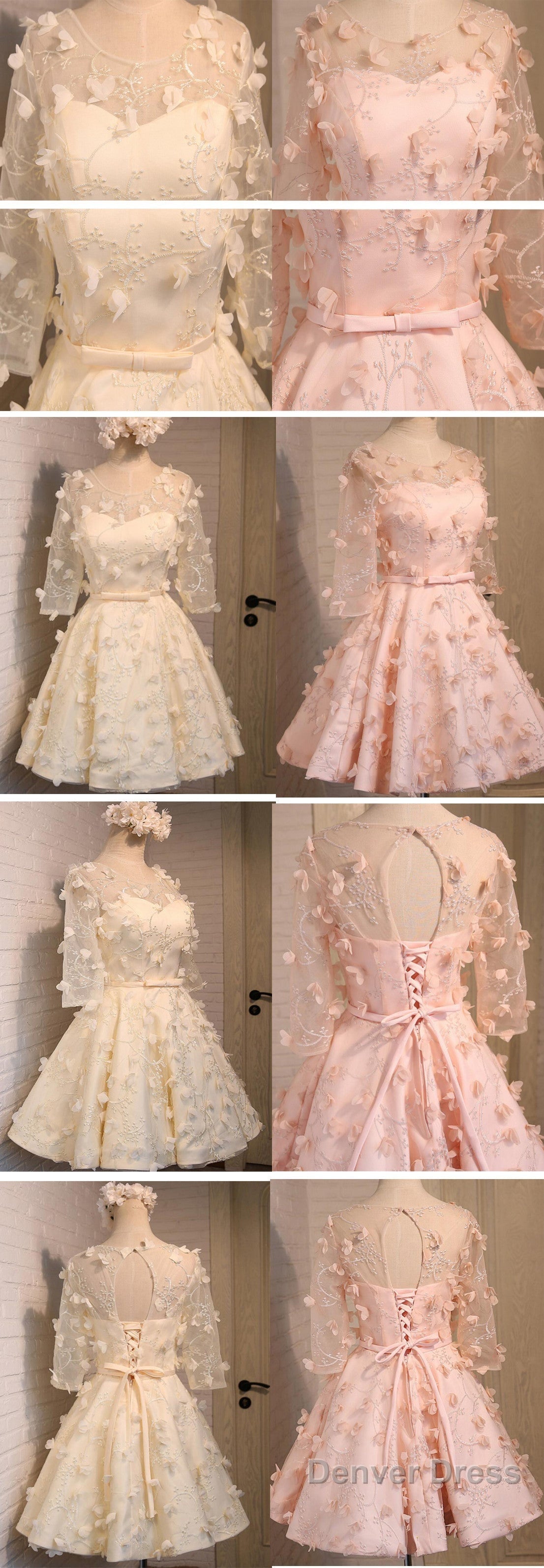 Long Illusion Sleeve Clairvoyant Outfit Lace Up Back For Teen Organza Full Appliques Homecoming Dresses