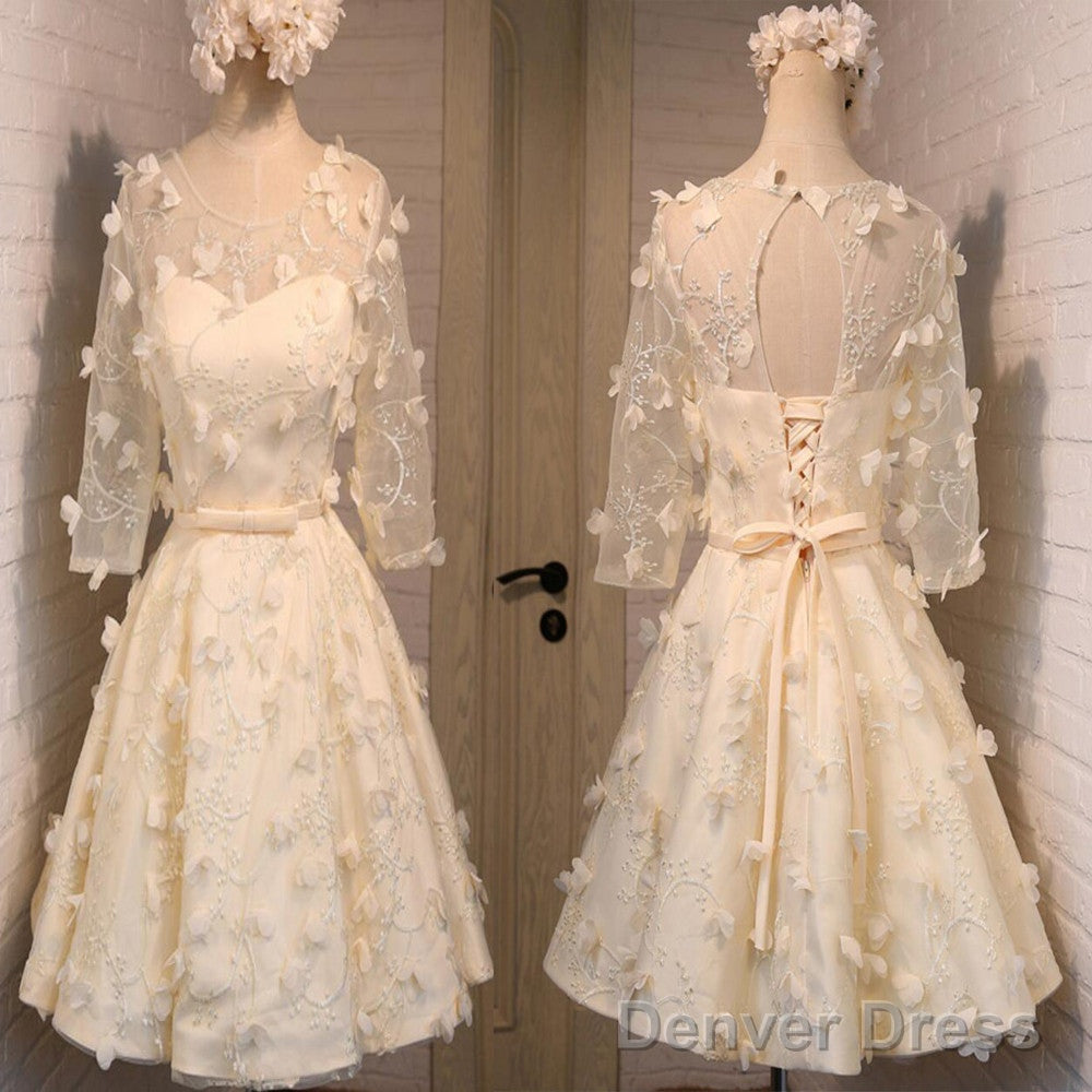 Long Illusion Sleeve  Clairvoyant Outfit Lace Up Back For Teen Organza Full Appliques Homecoming Dress Main image