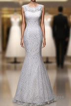 Long Jewel Long Mermaid Wedding Dresses Bride Gowns With Lace