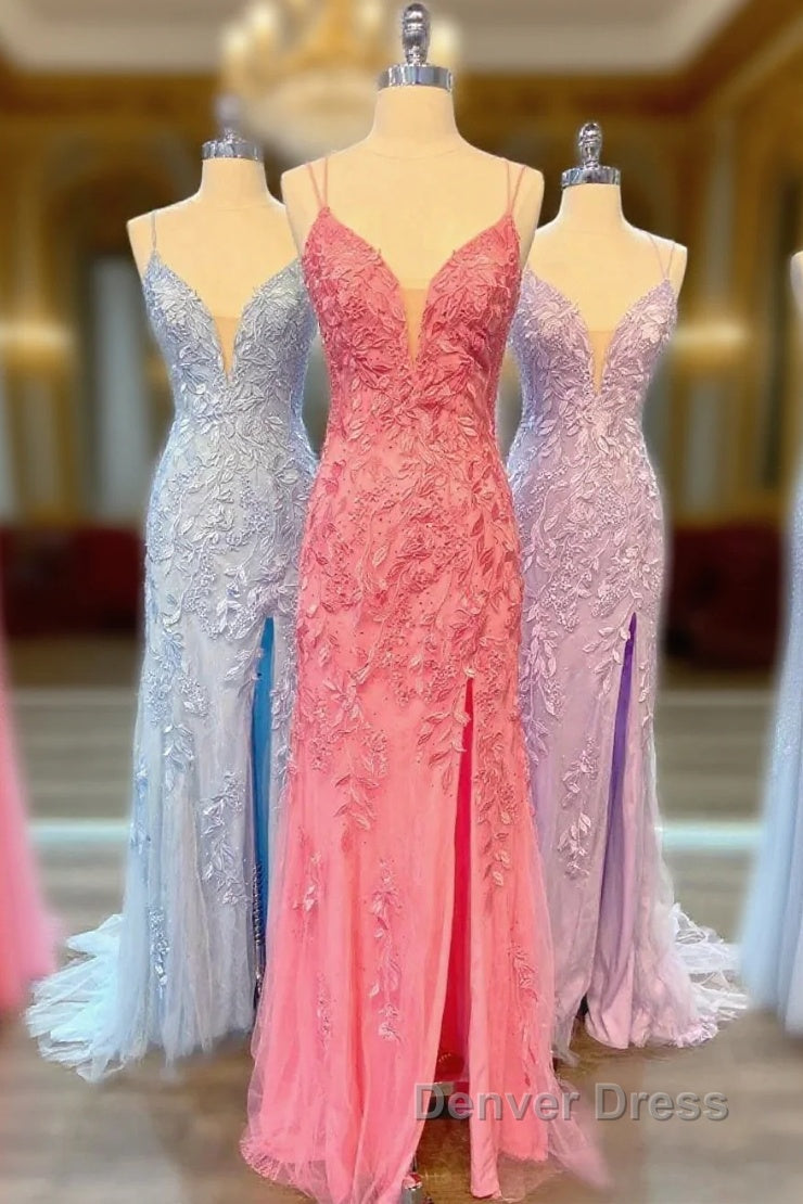 Long Lace Cheap Formal Dresses Straps Appliques Mermaid Lace Up Back Main image