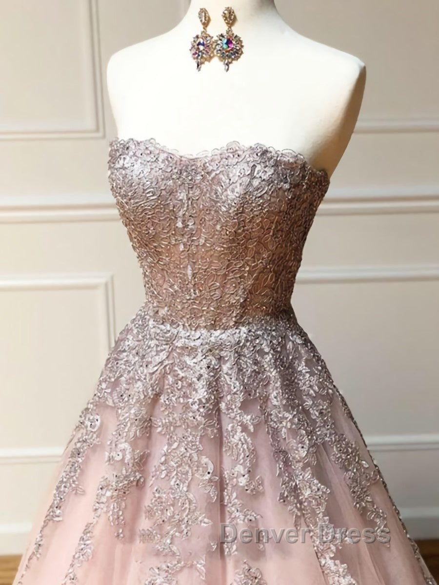 Long Lace Prom Dress with Corset Back, Long Lace Prom Graduation Dresses