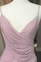 Long Mauve Pleated Chiffon Bridesmaid Dresses