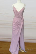 Long Mauve Pleated Chiffon Bridesmaid Dresses